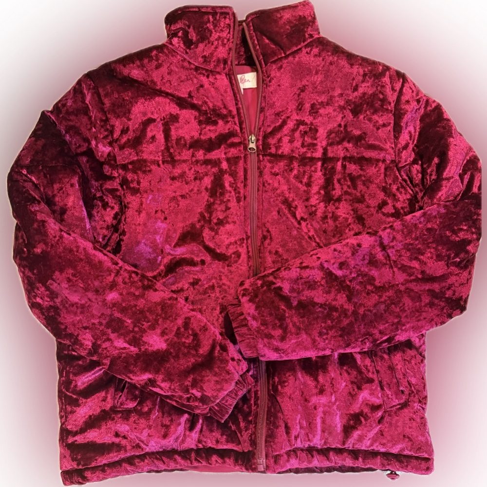 Women's Velvet Puffer Jacket - Rich Pink